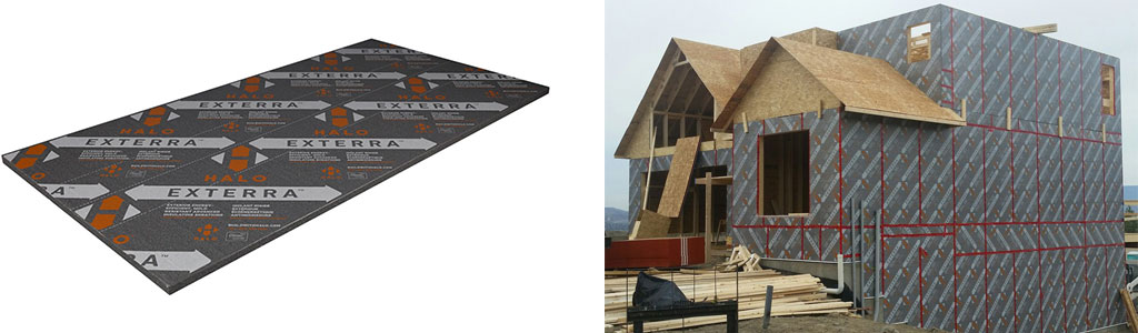 Halo® Exterra® product picture and Halo® Exterra installed on exterior of home at a job site