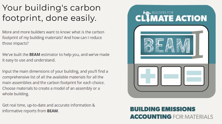 Figure 5: BEAM from the Builders on Climate Change (BEAM Estimator - BUILDERS FOR CLIMATE ACTION)